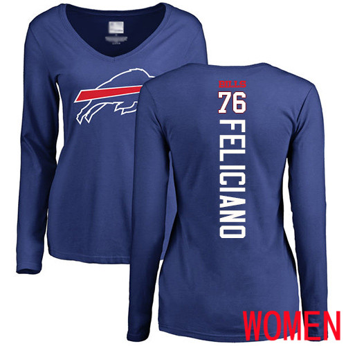 NFL Women Buffalo Bills #76 Jon Feliciano Royal Blue Backer Long Sleeve T Shirt
